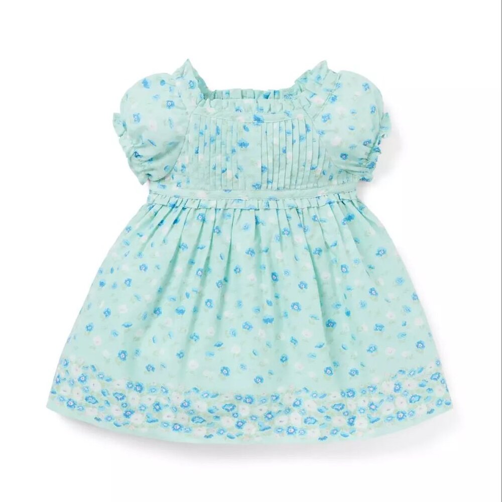 Janie and Jack Seaglass Blue Floral Border Dress